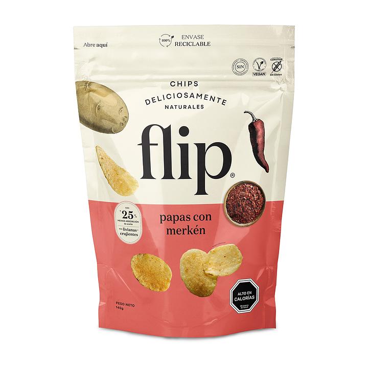 White blank foil or plastic sachet with valve and seal Chips de Papas con Merkén Flip 140Grs. - Imagen 1
